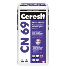 Самовирівнювальна суміш Ceresit CN69/25кг Nivel Super армована мікроволокнами, для вирівнювання основ та стяжок (товщина шару від 2* до 40 мм)